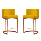 Kit 2 Banquetas Decorativas Emília Suede Amarelo Para Cozinha