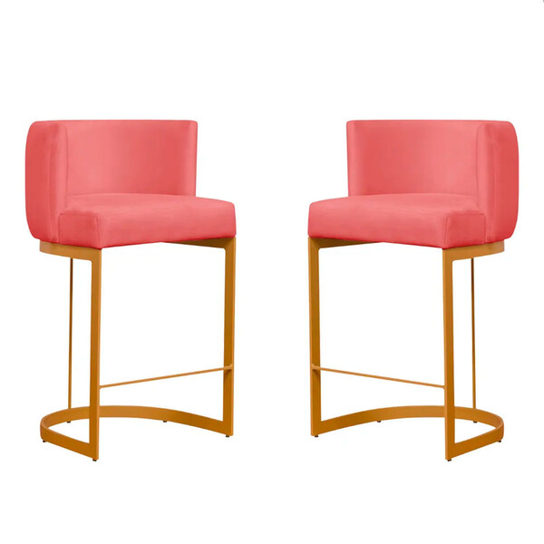 Kit 2 Banquetas Emília Decorativas Para Cozinha Em Suede Rose