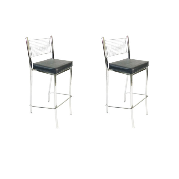 Kit 2 Banquetas Empilhável Cromada Altura 65cm Assento Preto