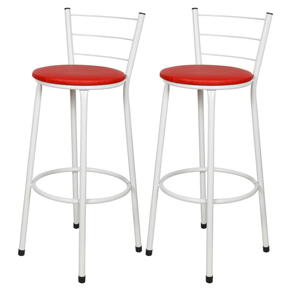 Kit 2 Banquetas Epoxi Branco Assento Vermelho