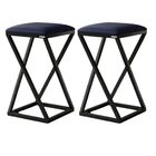 Kit 2 Banquetas Estilo Industrial Em Ferro Estofada Azul