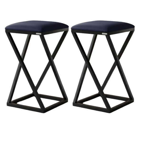 Kit 2 Banquetas Estrutura Ferro Baixa Azul