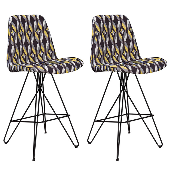 Kit 2 Banquetas Fixa Decorativa Base De Aço Bernice Suede Col