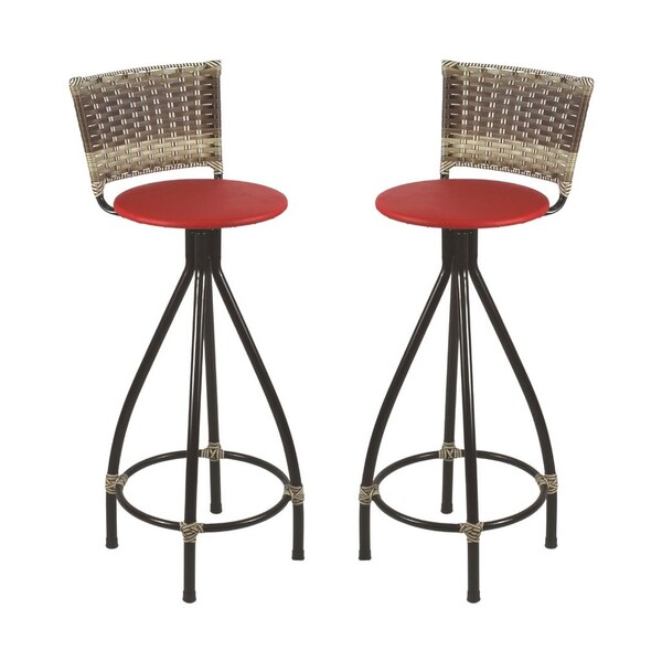 Kit 2 Banquetas Giratória Encosto Em Junco Banco Alto Bar - V