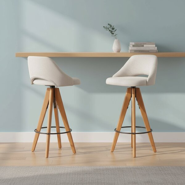 Kit 2 Banquetas Giratórias Estofadas Com Encosto Nicole Nude