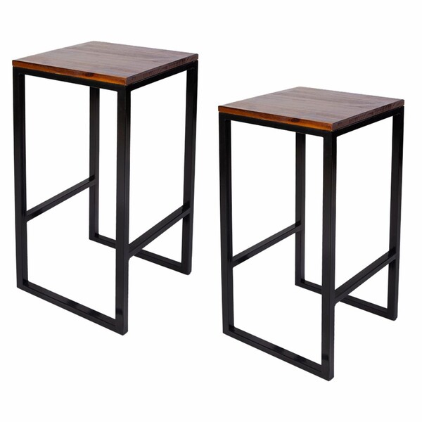 Kit 2 Banquetas Industrial Bistrô Sem Encosto Ferro Com Madei