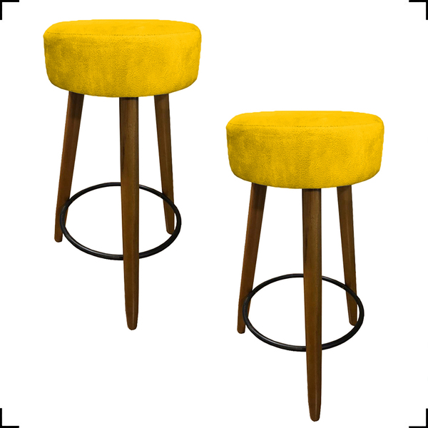 Kit 2 Banquetas Kyra Alta Para Cozinha Gourmet Suede Amarelo