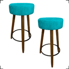 Kit 2 Banquetas Kyra Alta Para Cozinha Gourmet Suede Azul Tur