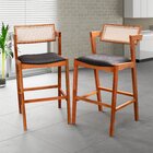 Kit 2 Banquetas Madeira Maciça, Estofada E Rattan De Fibra 10