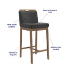 Kit 2 Banquetas Madeira Nogueira Maciça Tecido Cinza Escuro M