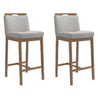 Kit 2 Banquetas Madeira Nogueira Maciça Tecido Cinza Modelo E