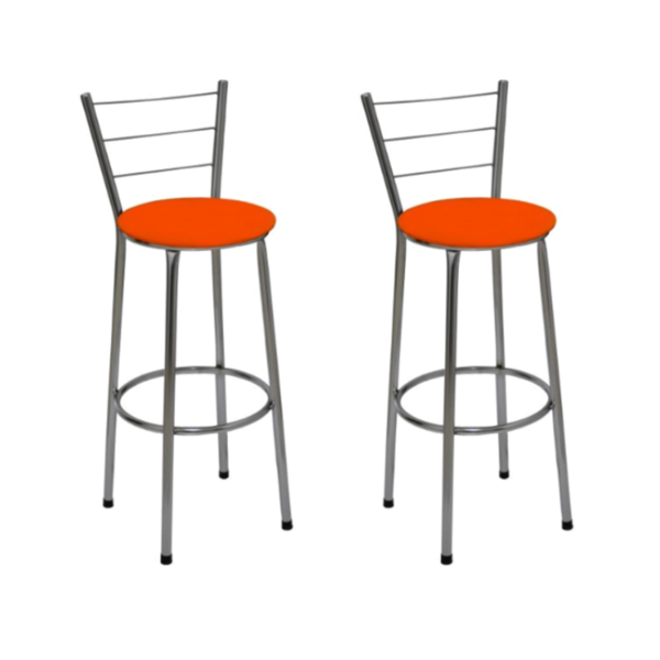 Kit 2 Banquetas Média Cromada Com Encosto Assento Laranja