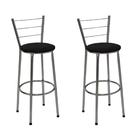 Kit 2 Banquetas Média Cromada Com Encosto Assento Preto