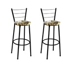 Kit 2 Banquetas Médias Preta Com Encosto Assento Floral Marrom