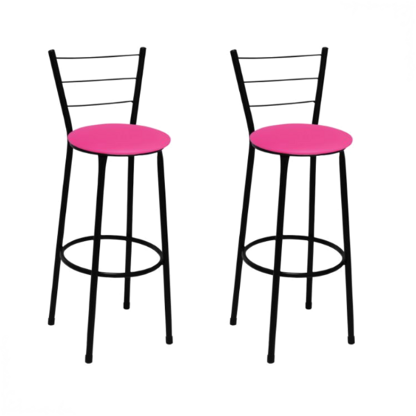 Kit 2 Banquetas Médias Preta Com Encosto Assento Rosa