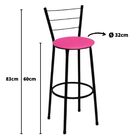 Kit 2 Banquetas Médias Preta Com Encosto Assento Rosa