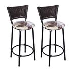 Kit 2 Banquetas Médias Preta Com Encosto Junco Argila Assento