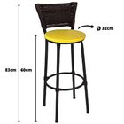 Kit 2 Banquetas Médias Preta Com Encosto Junco Argila Assento