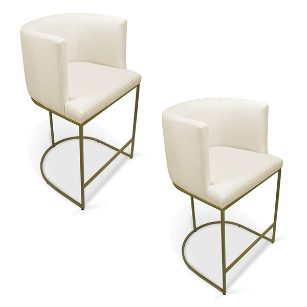 Kit 2 Banquetas Paola Linho Base Metálica Dourada D01 - D'ros
