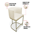 Kit 2 Banquetas Paola Linho Bege A19 Base Metálica Dourada D0