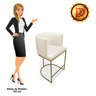 Kit 2 Banquetas Paola Linho Bege A19 Base Metálica Dourada D0