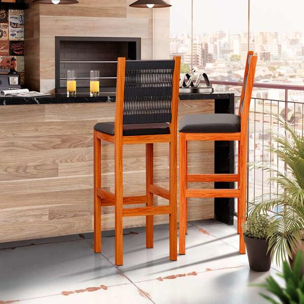 Kit 2 Banquetas Para Bancada Madeira Maciça Assento Estofado