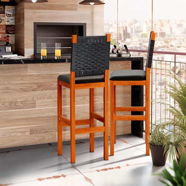 Kit 2 Banquetas Para Bancada Madeira Maciça Assento Estofado