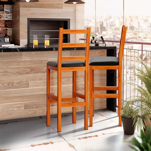 Kit 2 Banquetas Para Bancada Madeira Maciça Assento Estofado