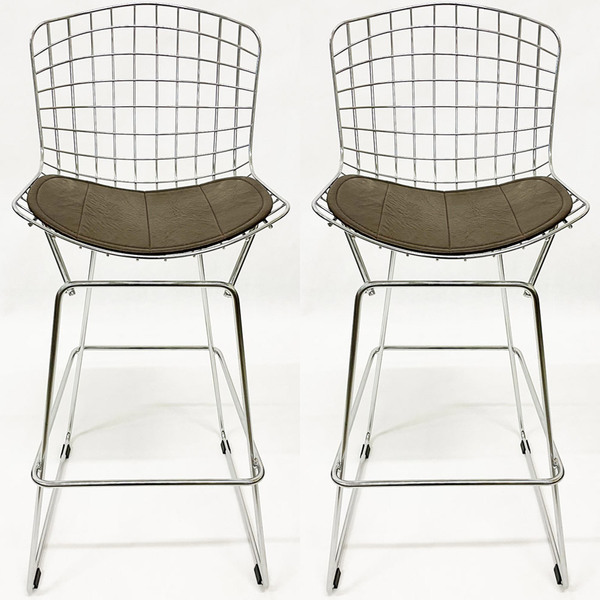 Kit 2 Banquetas Para Bar Modelo Bertoia Cromada Assento Cor M