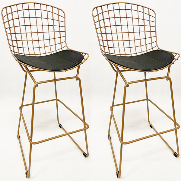 Kit 2 Banquetas Para Cozinha Média Bertoia Maciça Cor Dourado