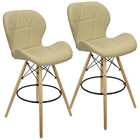 Kit 2 Banquetas Slim Eiffel Wood Estofada - Bege - Sala Cozin