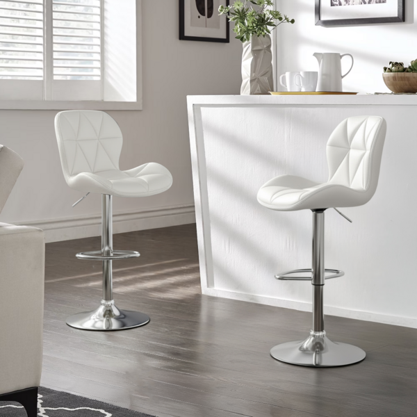 Kit 2 Banquetas Slim Estofada Giratória C/ Regulagem - Branco