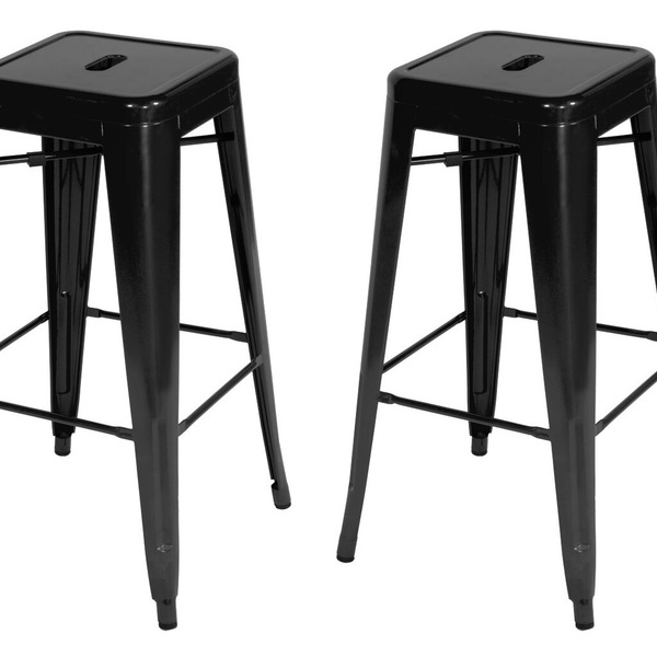 Kit 2 Banquetas Tolix Iron Aço Carbono Industrial - Preto