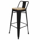 Kit 2 Banquetas Tolix Iron Industrial Preta Assento Madeira