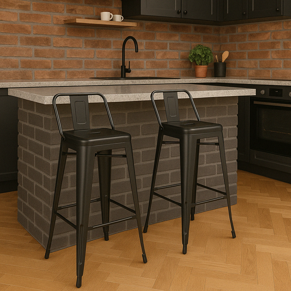 Kit 2 Banquetas Tolix Médias Com Encosto Pretas