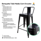 Kit 2 Banquetas Tolix Médias Com Encosto Pretas
