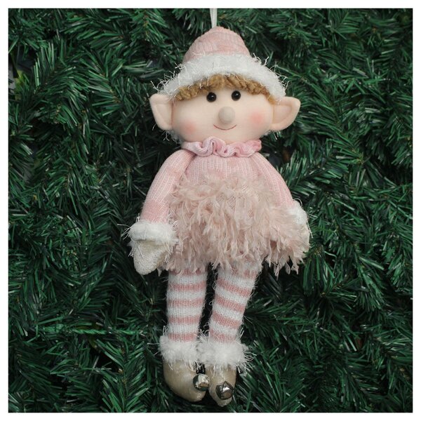 Kit 2 Boneco Pendente Natal Duende Mamãe Noel Rosa 30cm