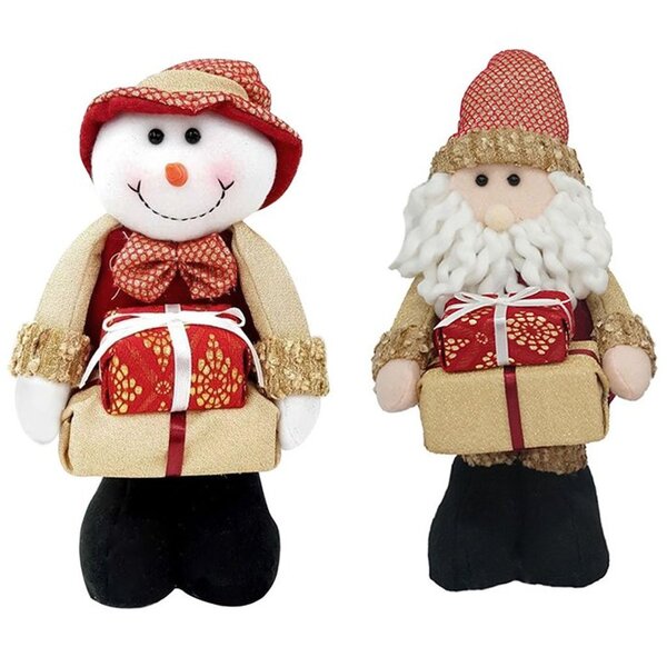 Kit 2 Bonecos Natal Boneco De Neve E Papai Noel Com Presente