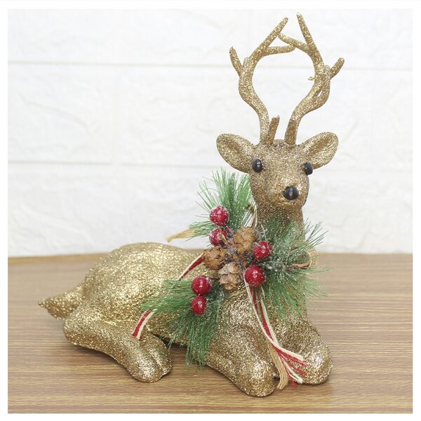 Kit 2 Bonecos Natal Rena Natalina Glitter Dourado 19,5cm