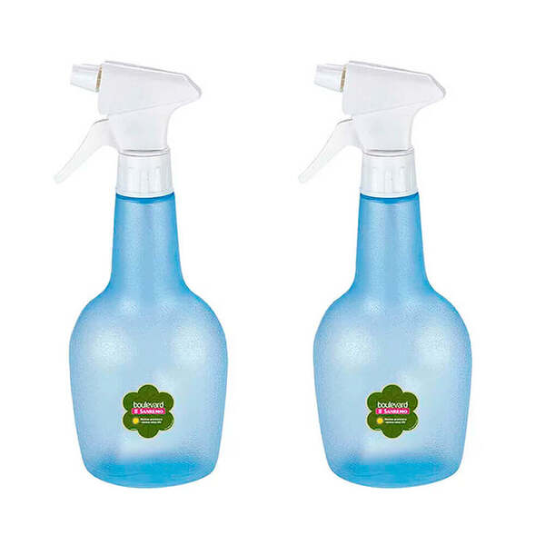 Kit 2 Borrifador De Água Pulverizador Manual 580 Ml Azul Sanr