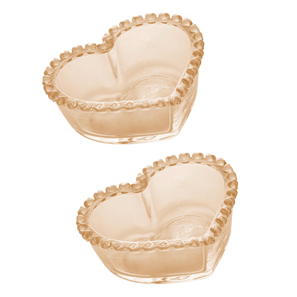 Kit 2 Bowls Tigelas Cristal De Chumbo Coracao Ambar Metalizad
