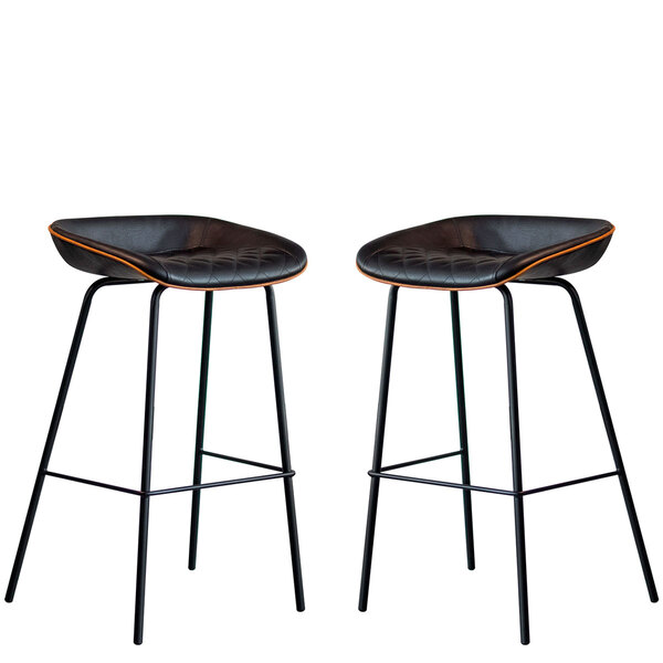 Kit 2 Cadeira Banqueta Alta Com Assento Estofado Em Couro Pre