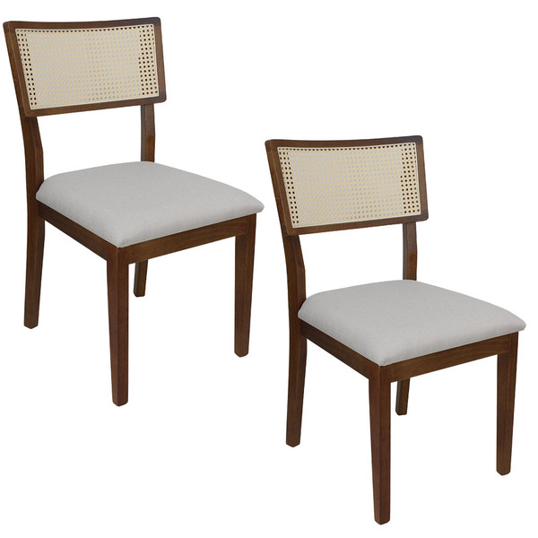 Kit 2 Cadeira De Cozinha Com Tela Natural Estofada Quadrada B