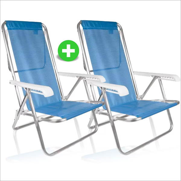 Kit 2 Cadeira De Praia Alumínio Mor Reclinavel 8 Posições Azu