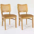 Kit 2 Cadeira Decorativa Tela Tingida Pes Madeira Amendoa Nacc