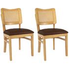 Kit 2 Cadeira Decorativa Tela Tingida Pes Madeira Amendoa Nacc