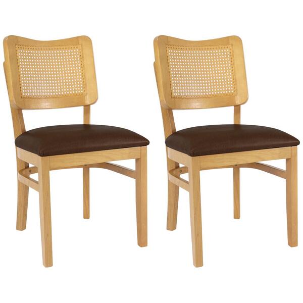 Kit 2 Cadeira Decorativa Tela Tingida Pes Madeira Amendoa Nacc