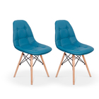 Kit 2 Cadeira Dkr Charles Eames Wood Estofada Botonê Turquesa