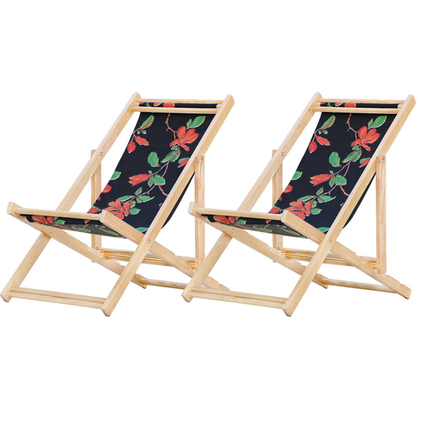 Kit 2 Cadeira Espreguiçadeira Dobrável S/b-preto Flores