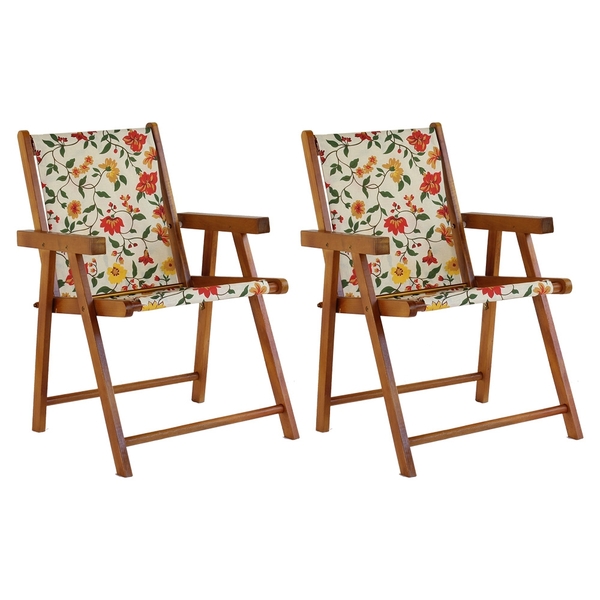 Kit 2 Cadeira Praia Dobrável Madeira Envernizada-floral